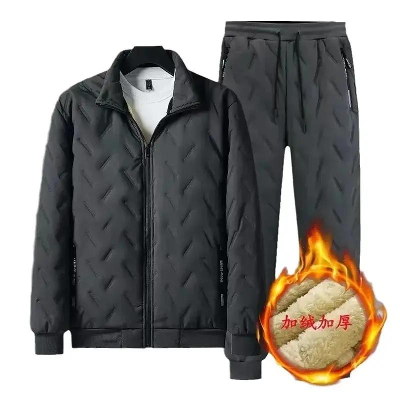 남성용 두꺼운 램스울 다운 재킷, 다운 스��팬츠 세트, 캐주얼 폴라 재킷, 야외 방한 따뜻한 오버코트, 5XL, 겨울
